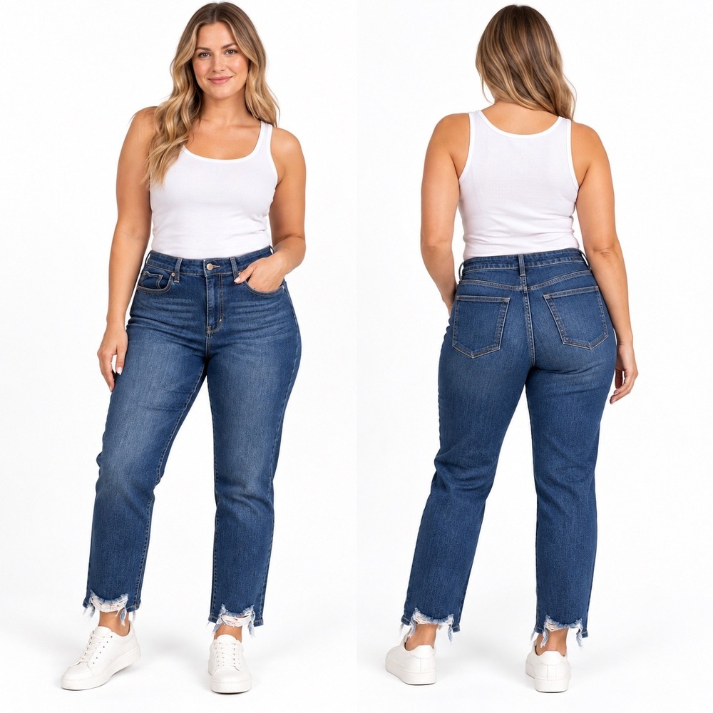 Judy Blue Juliette Mid Rise Relaxed Fit Sharkbite Jeans 16W Dark Wash JB82227DK
